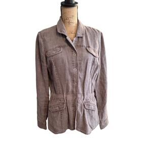 Athleta vintage 100% linen utility jacket purple snap front y2k 2000s L